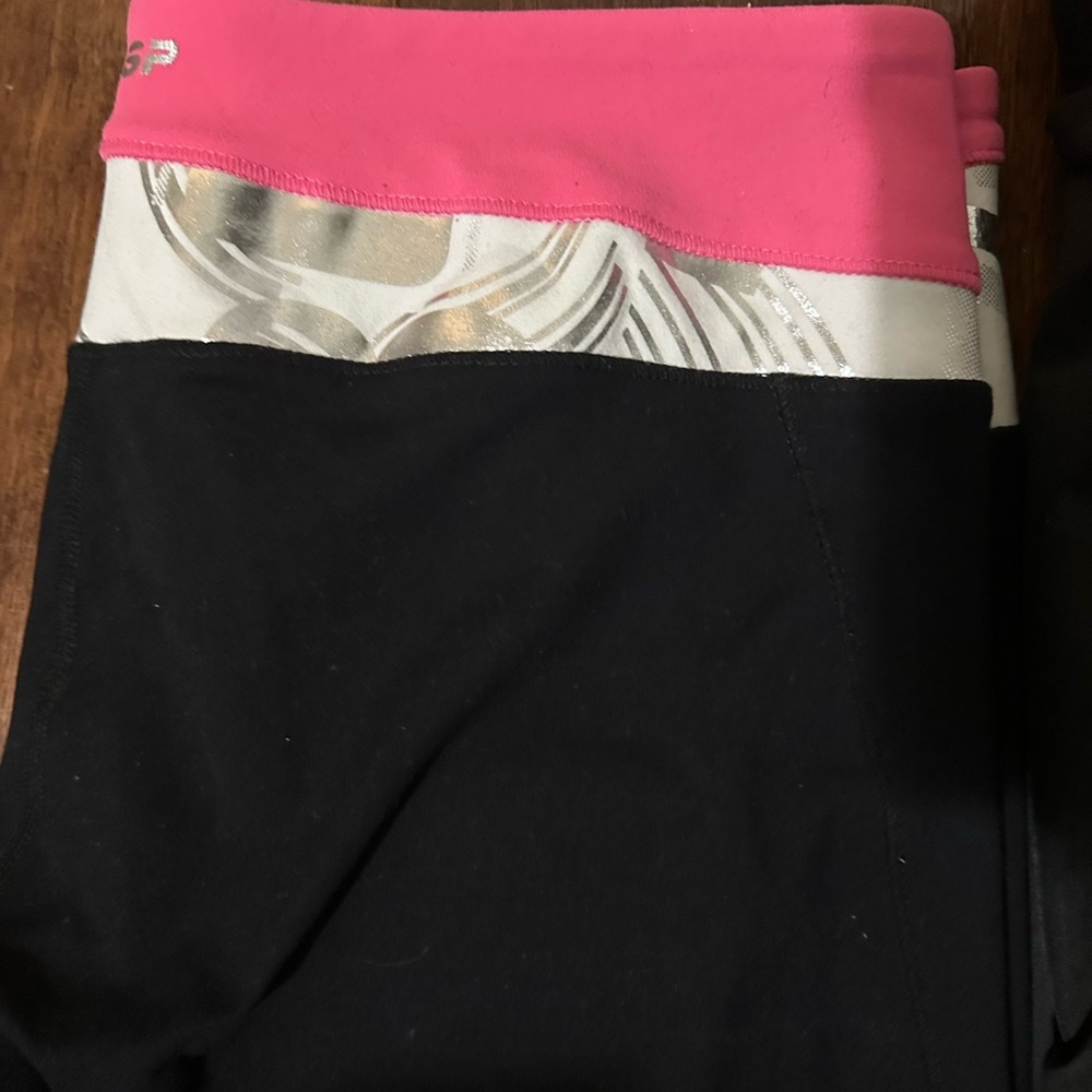bebe Black Leggings with Pink Waistband and White Stripe Detail - Picture 5 of 6